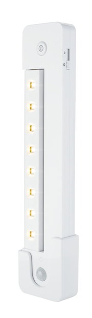 Weißer LED-Leuchtenaufsatz mit Bewegungsmelder und sieben warmweißen LEDs für energiesparende Beleuchtung