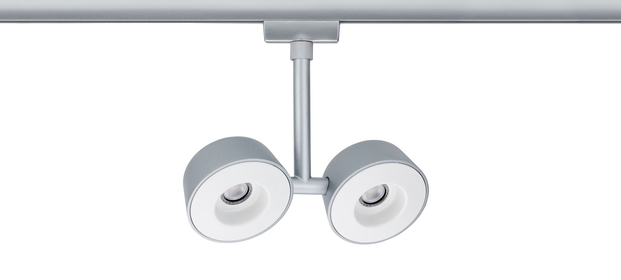 Spot sur rail moderne à deux lampes en métal argenté pour éclairage LED flexible