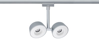 Modern two-light silver metal track spotlight for flexible LED lighting solutions