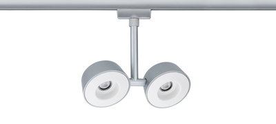 Modern two-light silver metal track spotlight for flexible LED lighting solutions