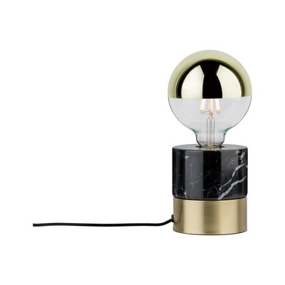 Lampe de table moderne avec base en marbre noir et socle en métal doré, ampoule LED demi-sphère