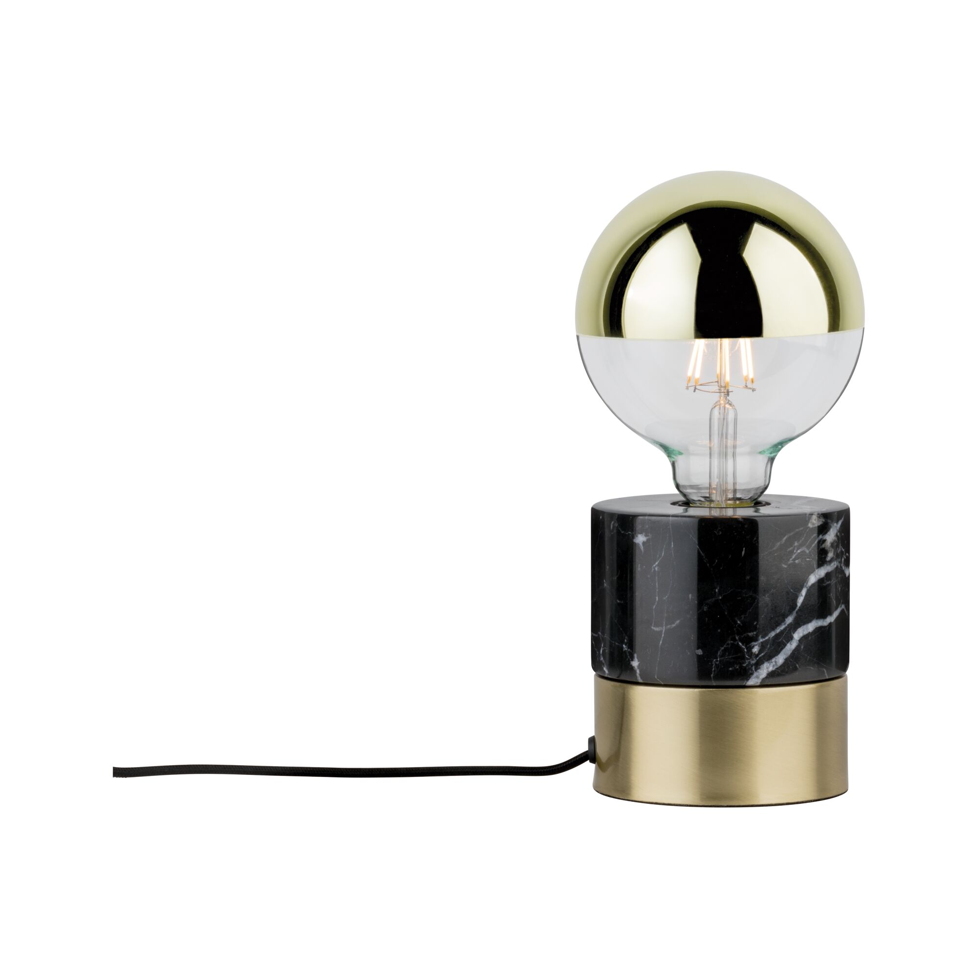 Neordic Table lamp Vala E27 max. 20W Brushed brass/Marble Metal/Marble Modern table lamp with gold bulb, black marble, and brass base for stylish lighting decor