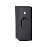 Black rectangular metal housing with socket cover for outdoor lighting applications
