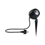 Sort LED-havelampe med jordspyd og kabel til udendørsbelysning og havebelysning.