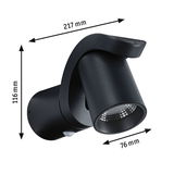 Black metal LED outdoor wall light with motion sensor, dimensions 217x116x76 mm