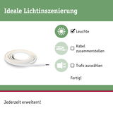 Weißes flexibles LED-Lichtband aufgerollt mit Anleitung zur idealen Lichtinszenierung und Erweiterung