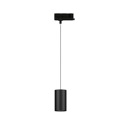 Black metal cylinder pendant light with thin cable for modern indoor lighting