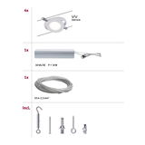 Ensemble de 4 spots LED blancs sur câble, 1 transformateur argenté, câble acier 10 m et accessoires de montage