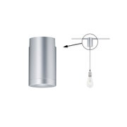 Srebrny aluminiowy uchwyt sufitowy do lampy wiszącej z zawieszeniem na kablu i żarówką