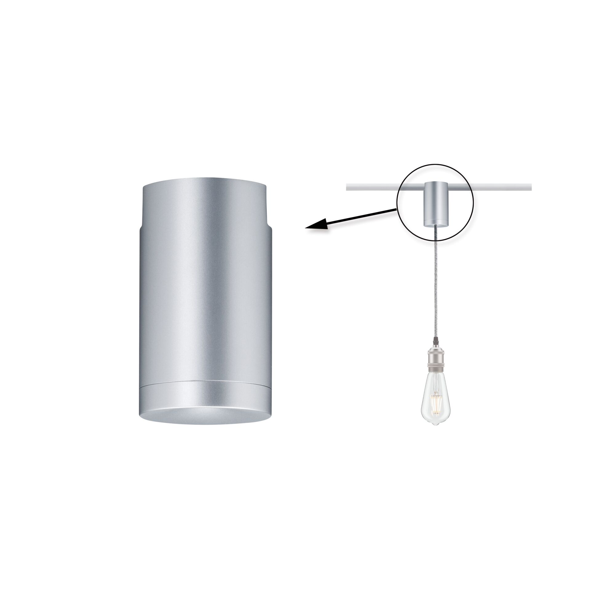 URail Pendant adapters Universal max. 100W 230V Chrome matt Silver aluminium ceiling mount for pendant light with cable suspension and bulb included