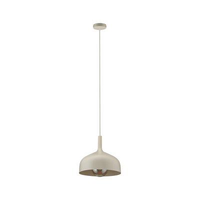 Modern pendant light in matte beige metal with visible bulb for stylish home lighting