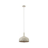 Modern pendant light in matte beige metal with visible bulb for stylish home lighting