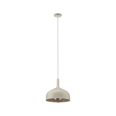 Modern pendant light in matte beige metal with visible bulb for stylish home lighting