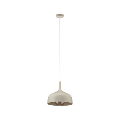 Moderne hanglamp van mat beige metaal met zichtbare lamp voor sfeervolle verlichting