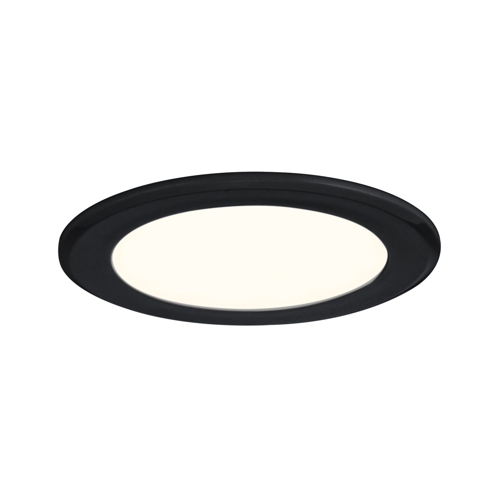 Round LED recessed panel with black frame and warm white light for modern room lighting