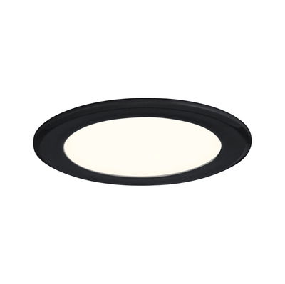 Round LED recessed panel with black frame and warm white light for modern room lighting