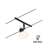 Zwarte LED-kabelspot met witte glazen kap, moderne verlichtingsarmatuur zonder lamp inbegrepen