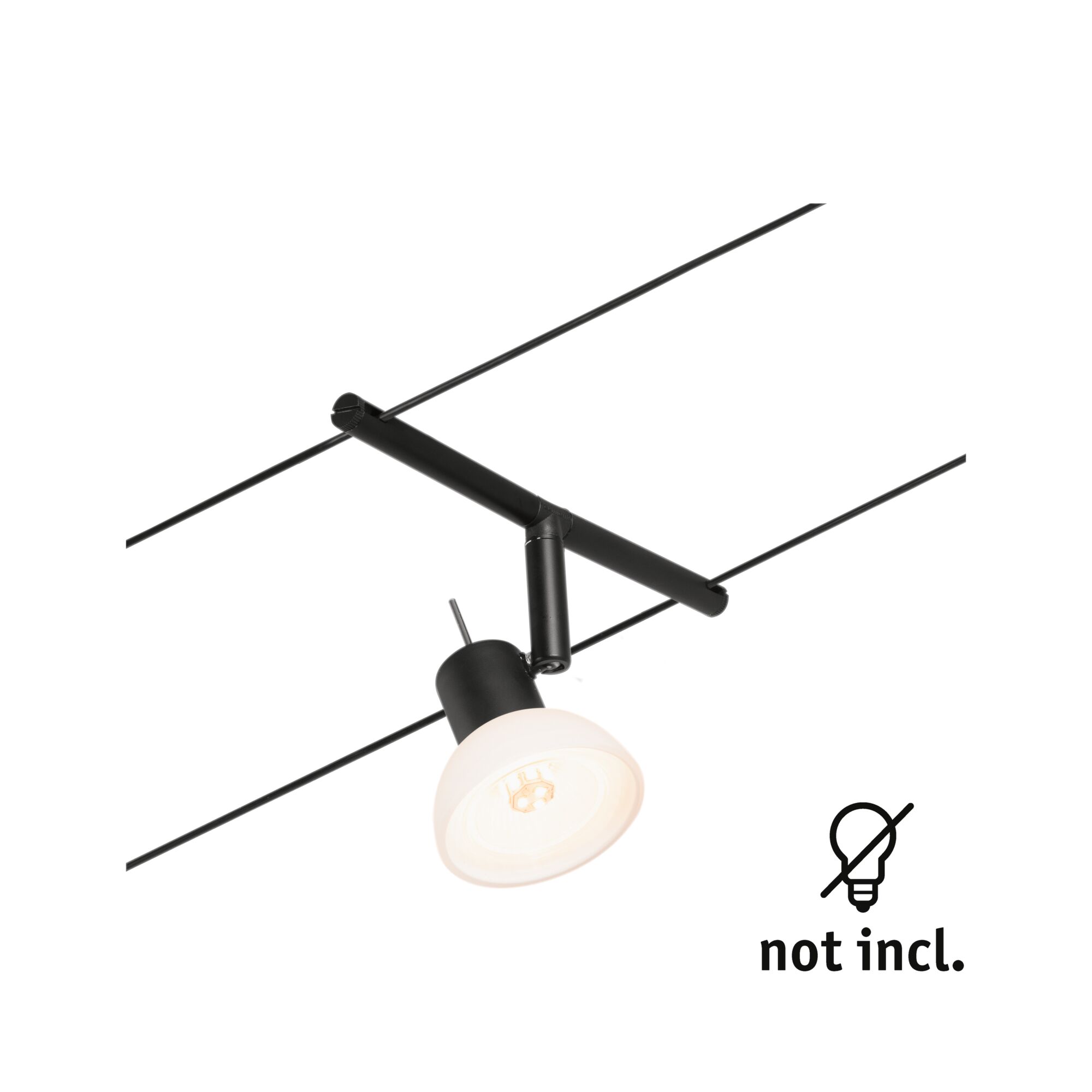 Zwarte LED-kabelspot met witte glazen kap, moderne verlichtingsarmatuur zonder lamp inbegrepen