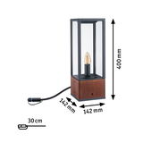 Lampe extérieure moderne avec base en bois et cadre métallique noir, 400 mm de hauteur, pour éclairage de jardin