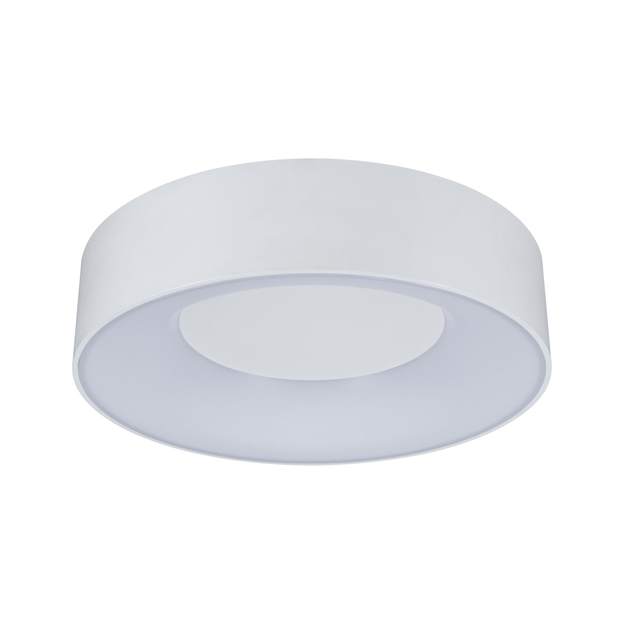 Round white ceiling light made of plastic with modern design for energy-saving LED lighting