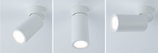 Three white metal LED ceiling spotlights shown in different angles for adjustable lighting