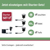 Starter-Set mit drei schwarzen LED-Erdstrahlern, Kabel und Trafo für Gartenbeleuchtung sofort einsatzbereit