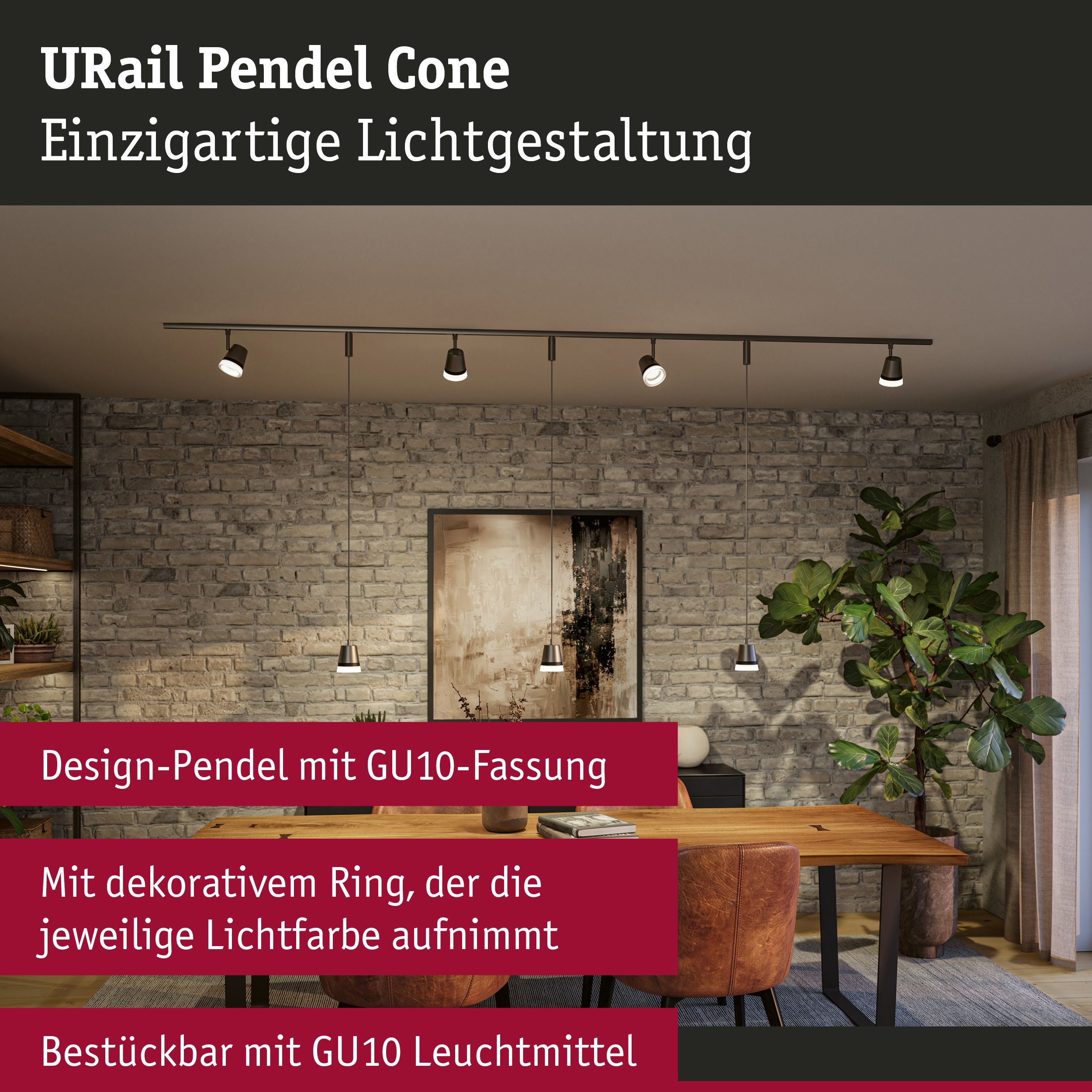 URail Pendel Cone GU10 max. 10W dimmbar 230V Titanium