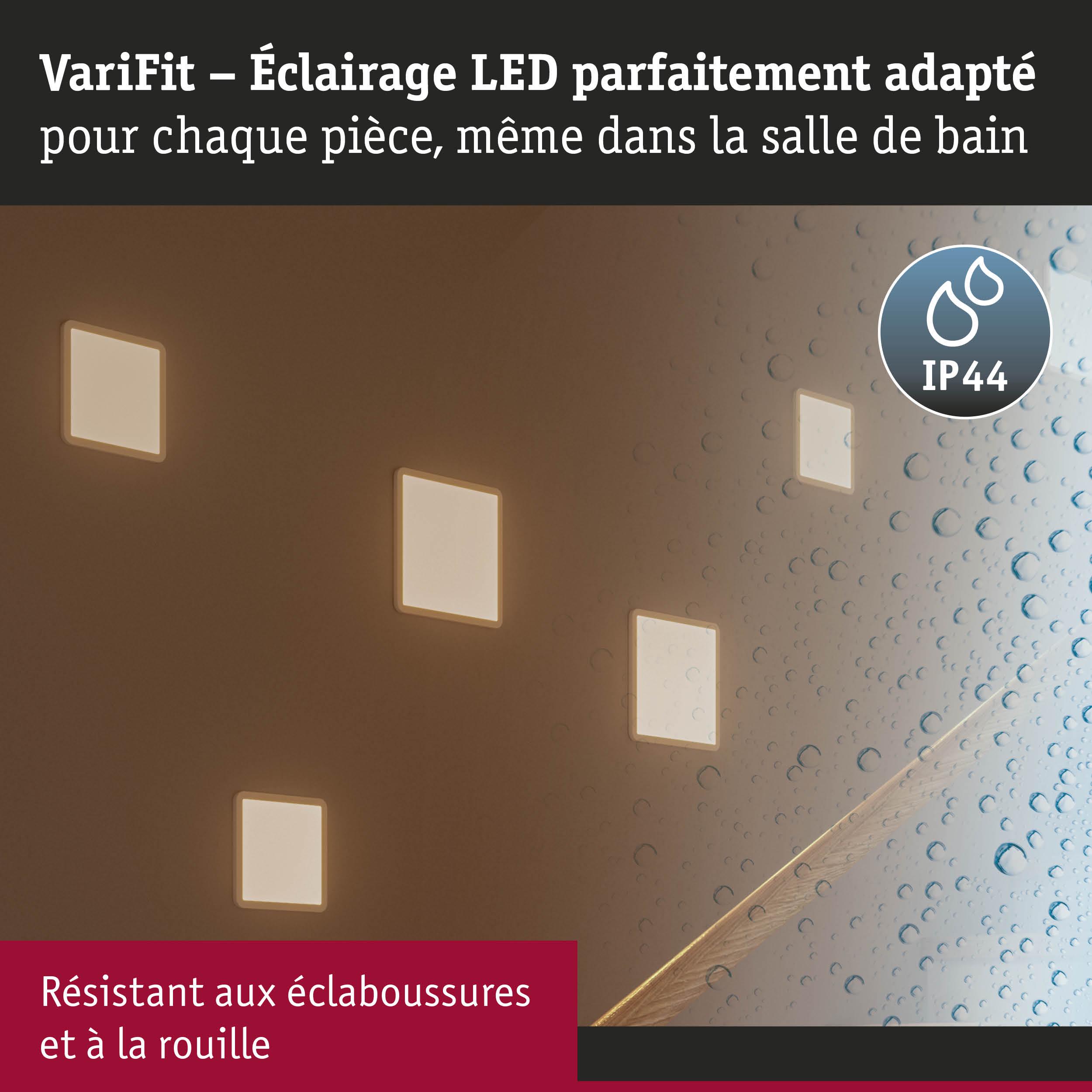 Éclairage mural LED carré blanc VariFit, résistant aux éclaboussures et à la rouille, IP44 pour salle de bain