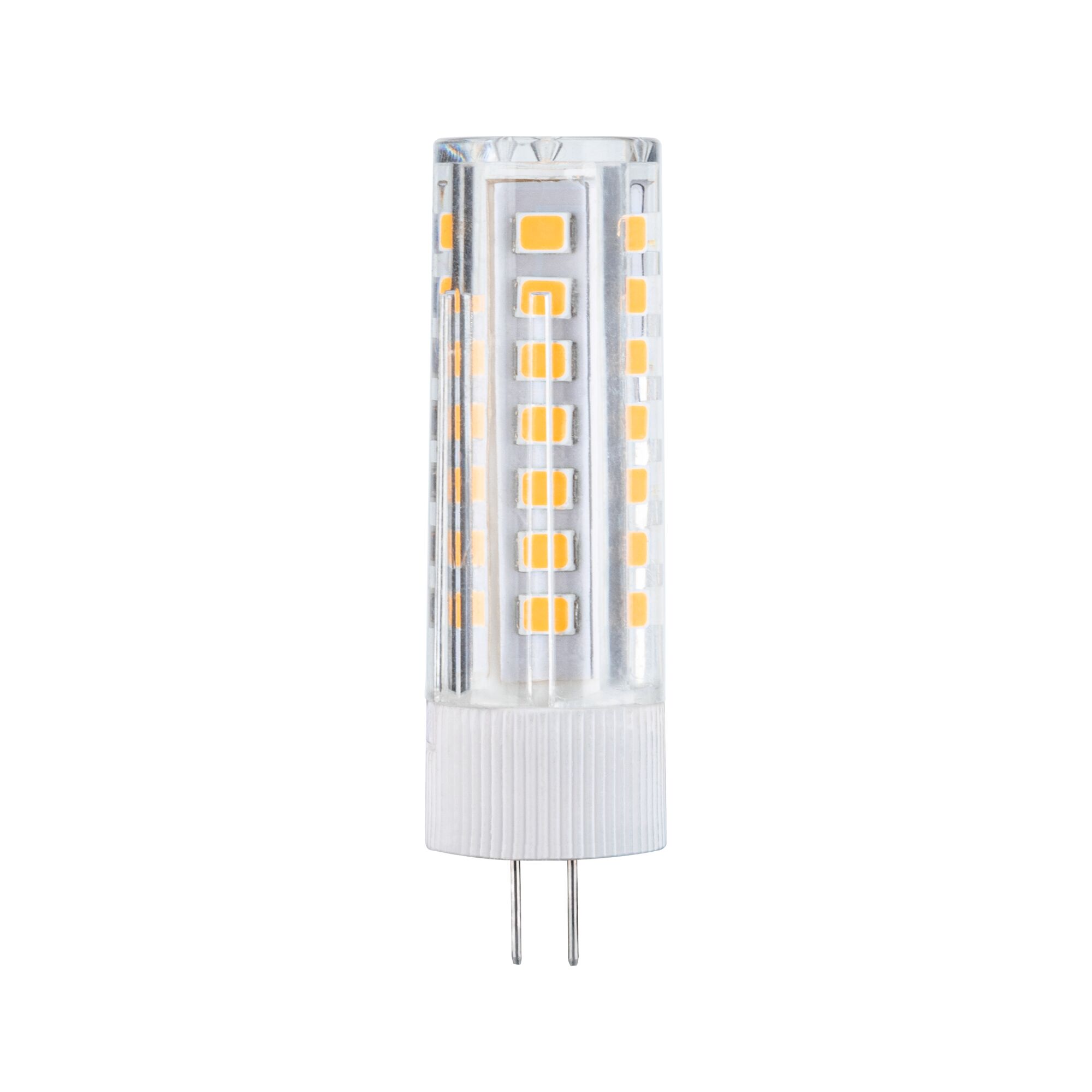 Kleine transparante LED-lamp met witte voet en gele diodes voor energiezuinige verlichting