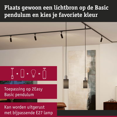 Zwarte Basic Pendulum hanglamp met E27 fitting in moderne woonkamer met abstract schilderij