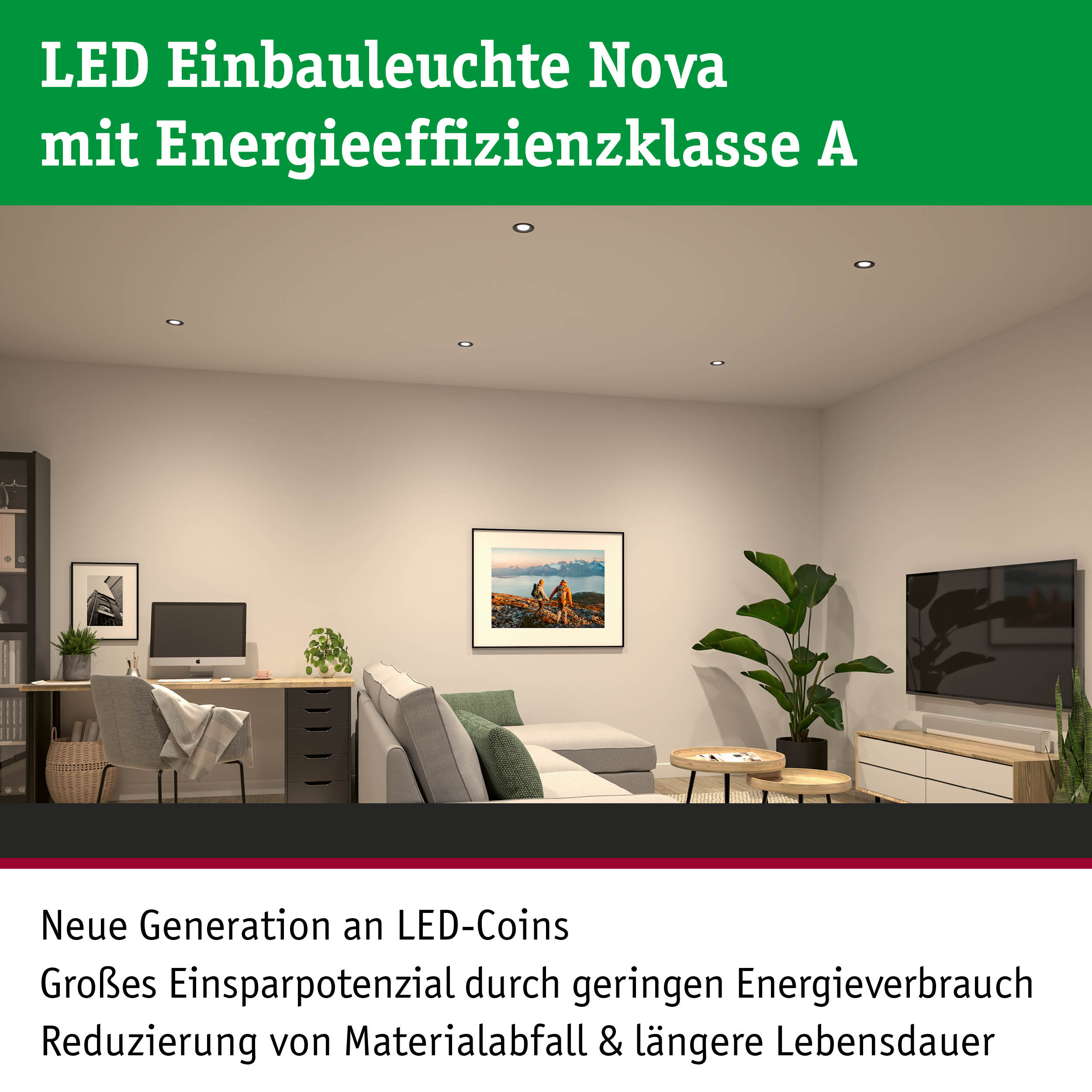 LED Einbauleuchte Nova in Weiß mit Energieeffizienzklasse A für sparsames Raumlicht