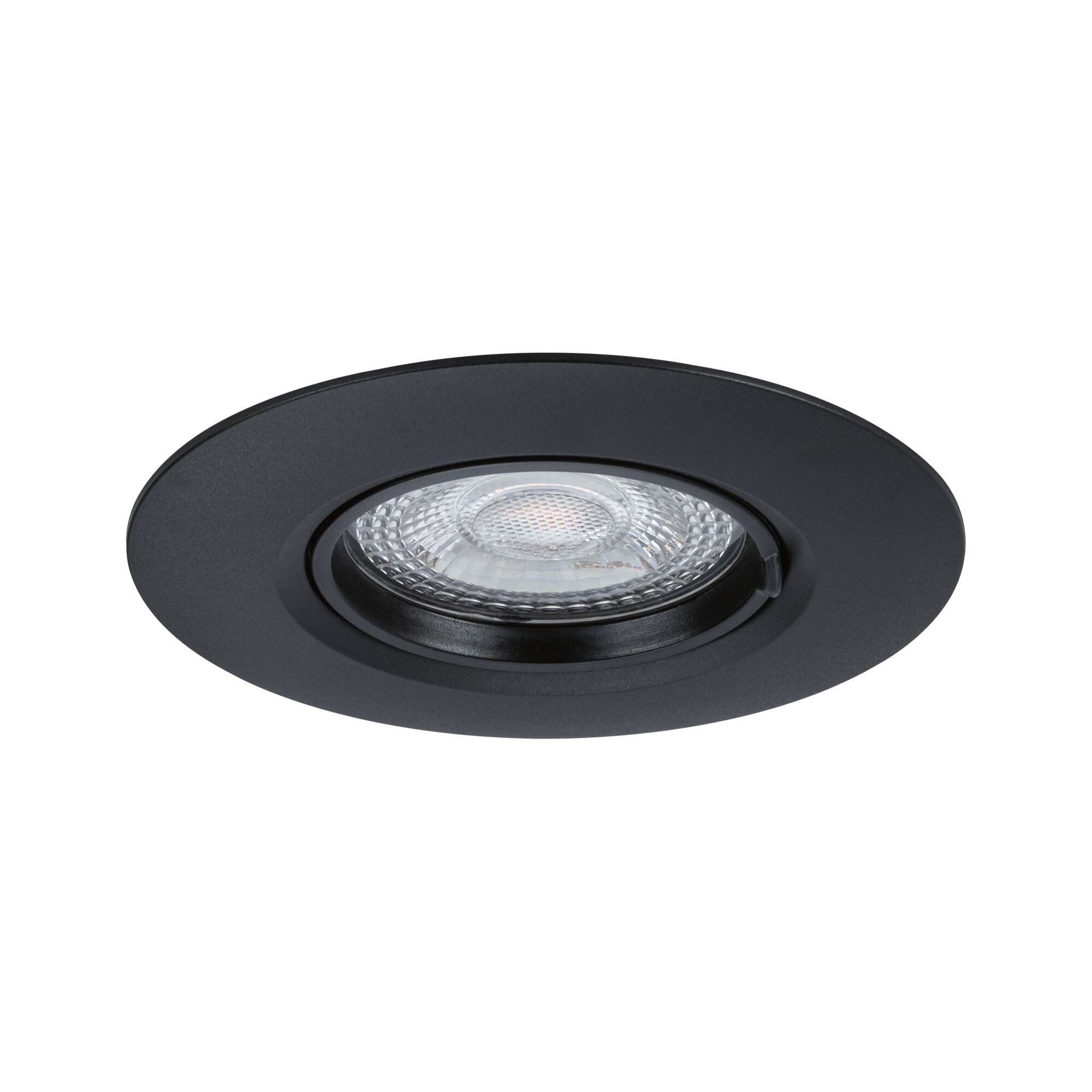 Black metal recessed spotlight with clear glass and LED light for modern indoor lighting