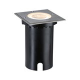 Vierkante inbouwvloerspot van roestvrij staal met zwarte behuizing en warmwit LED-licht voor buiten