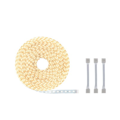Warm white flexible LED strip light with three white connectors for versatile lighting solutions