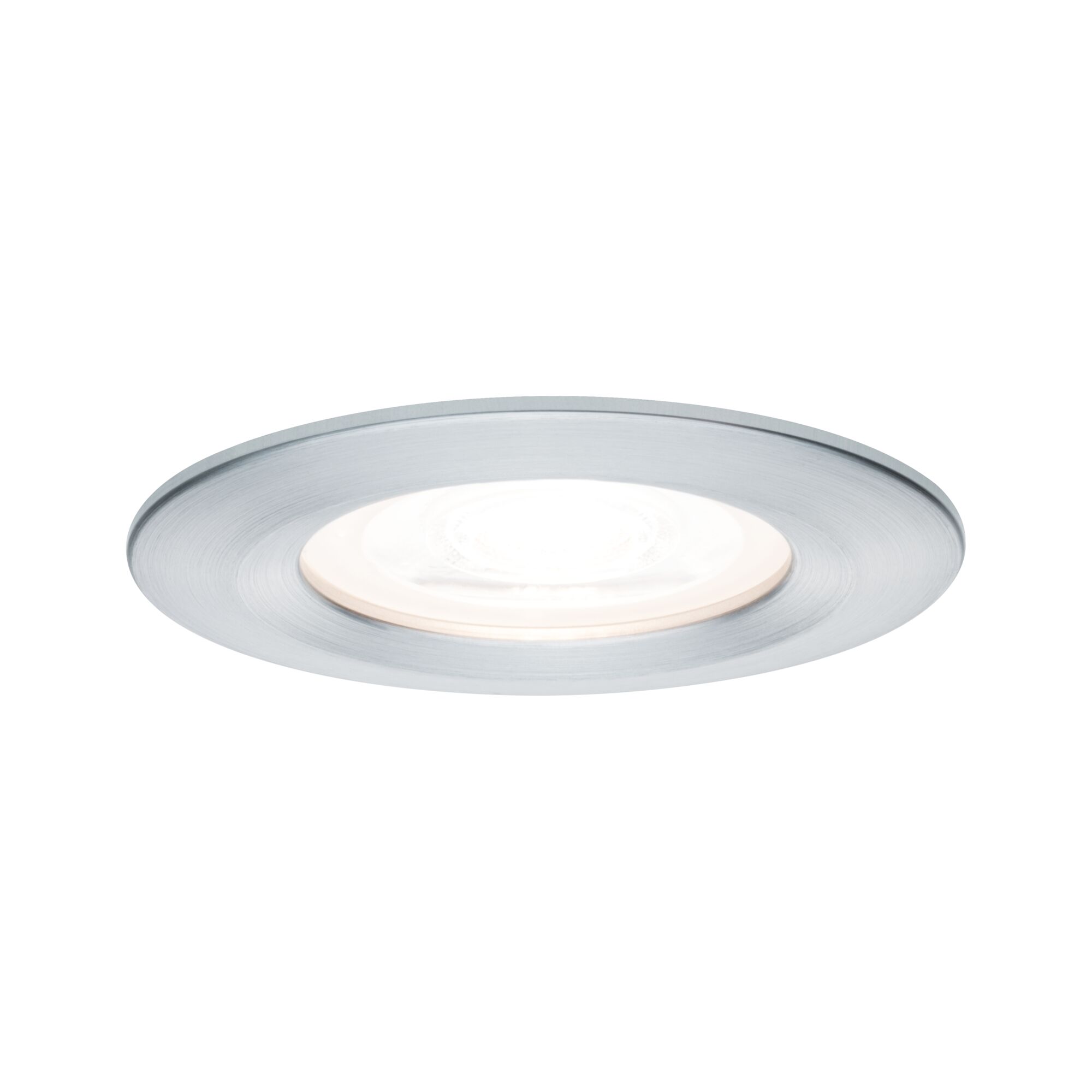 Rundes Einbaustrahler aus gebürstetem Aluminium in Silber mit warmweißem LED-Licht für Wohnräume