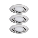 Trois spots encastrés ronds en acier inoxydable brossé avec diffuseur blanc pour éclairage LED moderne