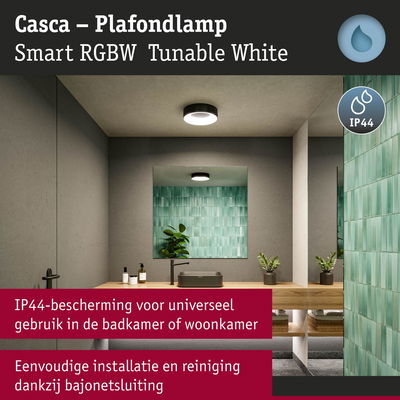 Casca slimme RGBW zwarte plafondlamp met IP44 bescherming voor badkamer en woonkamer