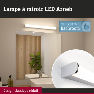 Lampe miroir LED Arneb blanche avec détail chromé pour éclairage de salle de bain