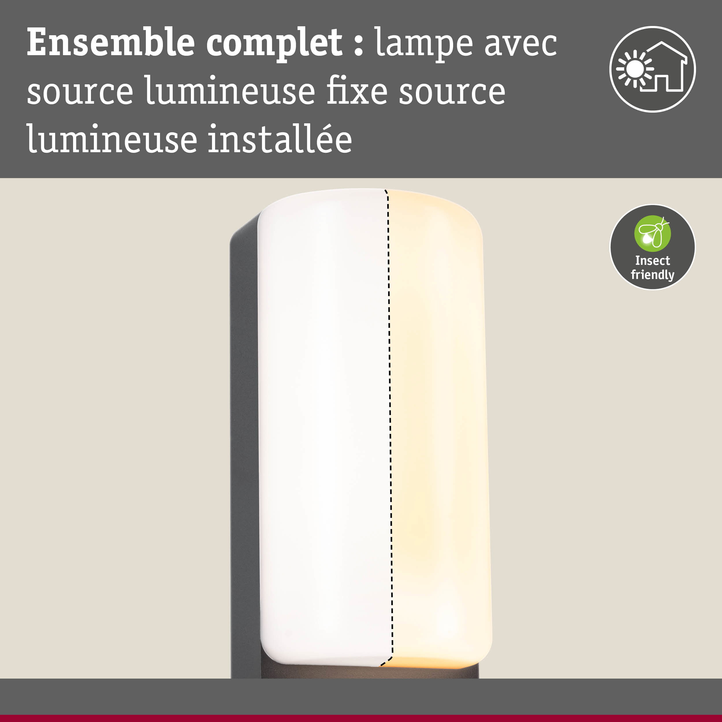Applique murale moderne avec source lumineuse fixe en blanc et noir, éclairage LED respectueux des insectes