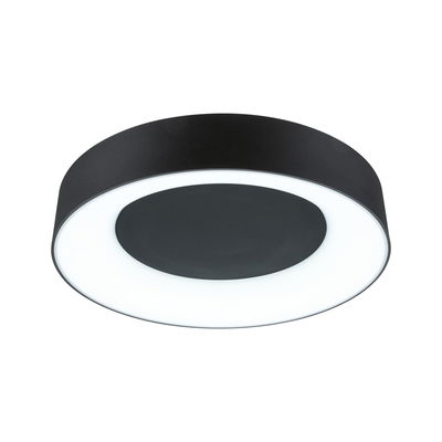 Round black LED ceiling light with white glowing ring, modern design for living spaces