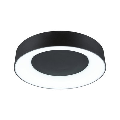 Round black LED ceiling light with white glowing ring, modern design for living spaces