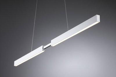 Moderne weiße LED-Pendelleuchte aus Metall mit linearem Design für stilvolle Innenbeleuchtung