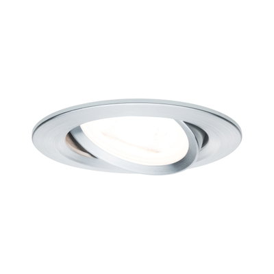 Round brushed aluminum spotlight in silver with adjustable LED light for living spaces