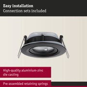 Black recessed spotlight made of aluminium-zinc die casting with springs for easy installation