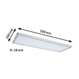 Rechteckige LED-Deckenleuchte aus Aluminium in Silber mit Maßen 580x200x28 mm für moderne Beleuchtung