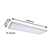 Rechteckige LED-Deckenleuchte in Silber mit weißem Diffusor, Maße 580x200x28 mm, moderne Raumbeleuchtung