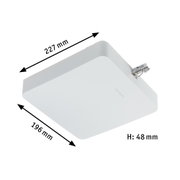 White square LED panel measuring 227x196x48 mm for modern indoor lighting solutions