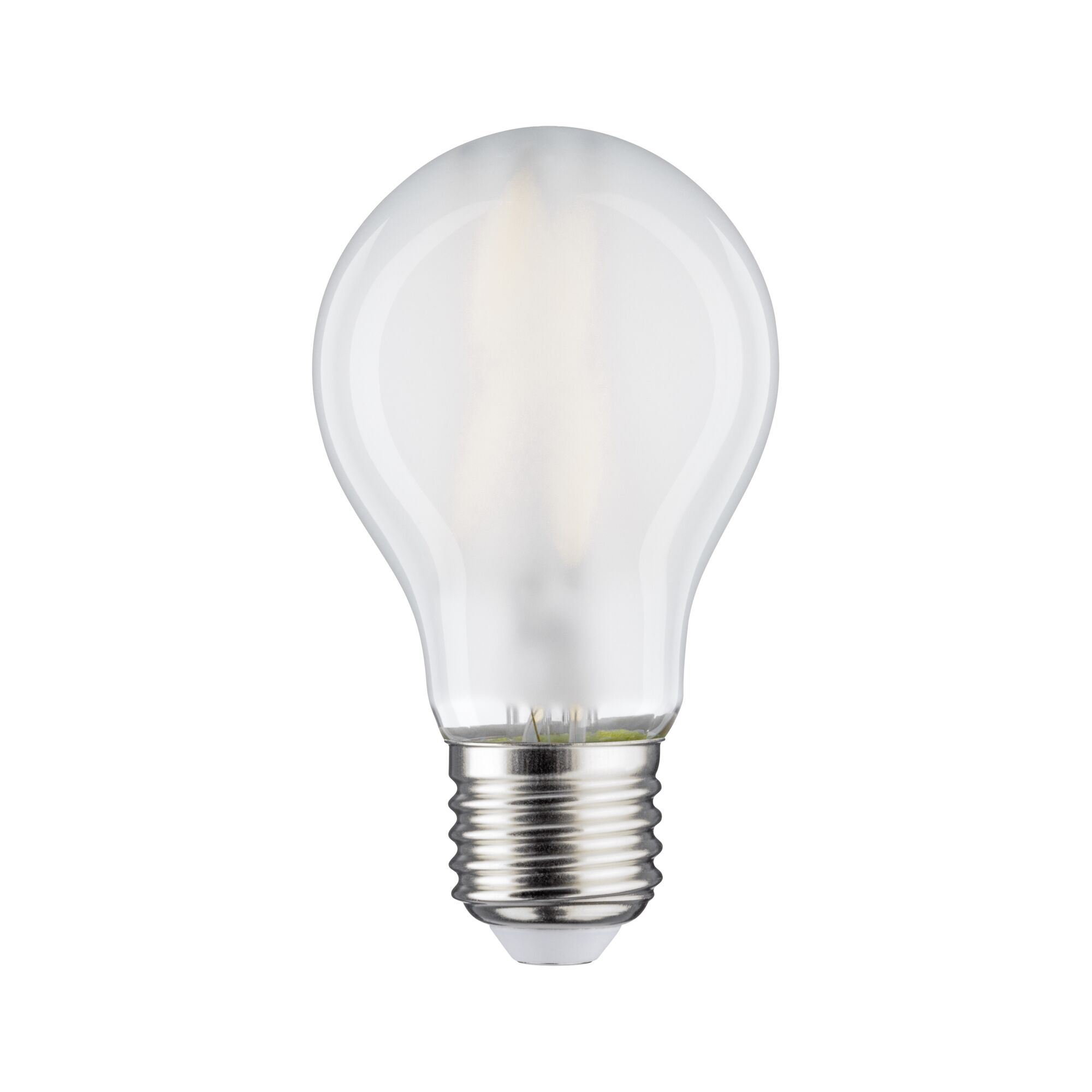 Mattweiße LED-Glühbirne mit E27-Fassung aus Metall und Glas für energiesparende Beleuchtung