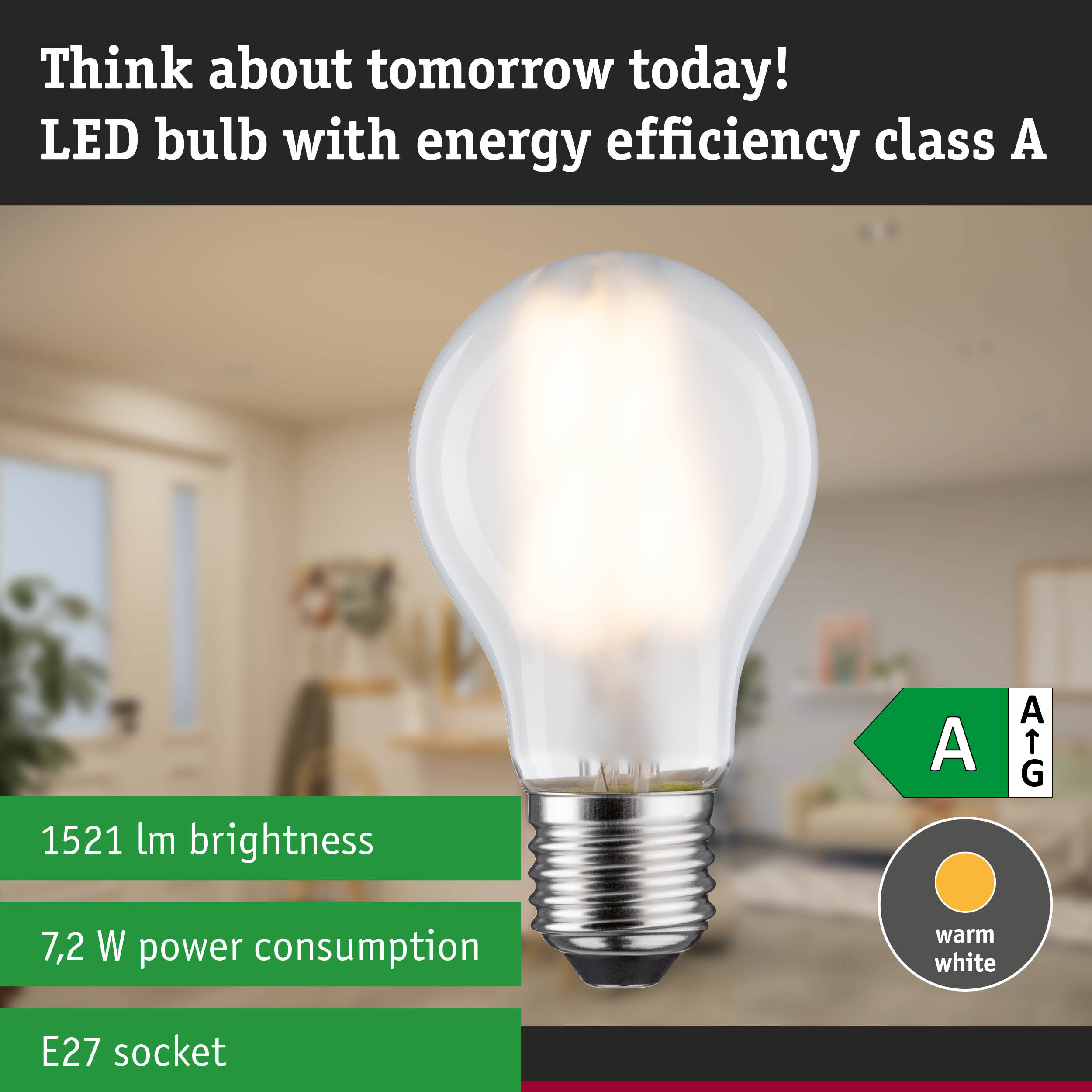 Energy-saving LED bulb with warm white light and high efficiency for sustainable lighting solutions