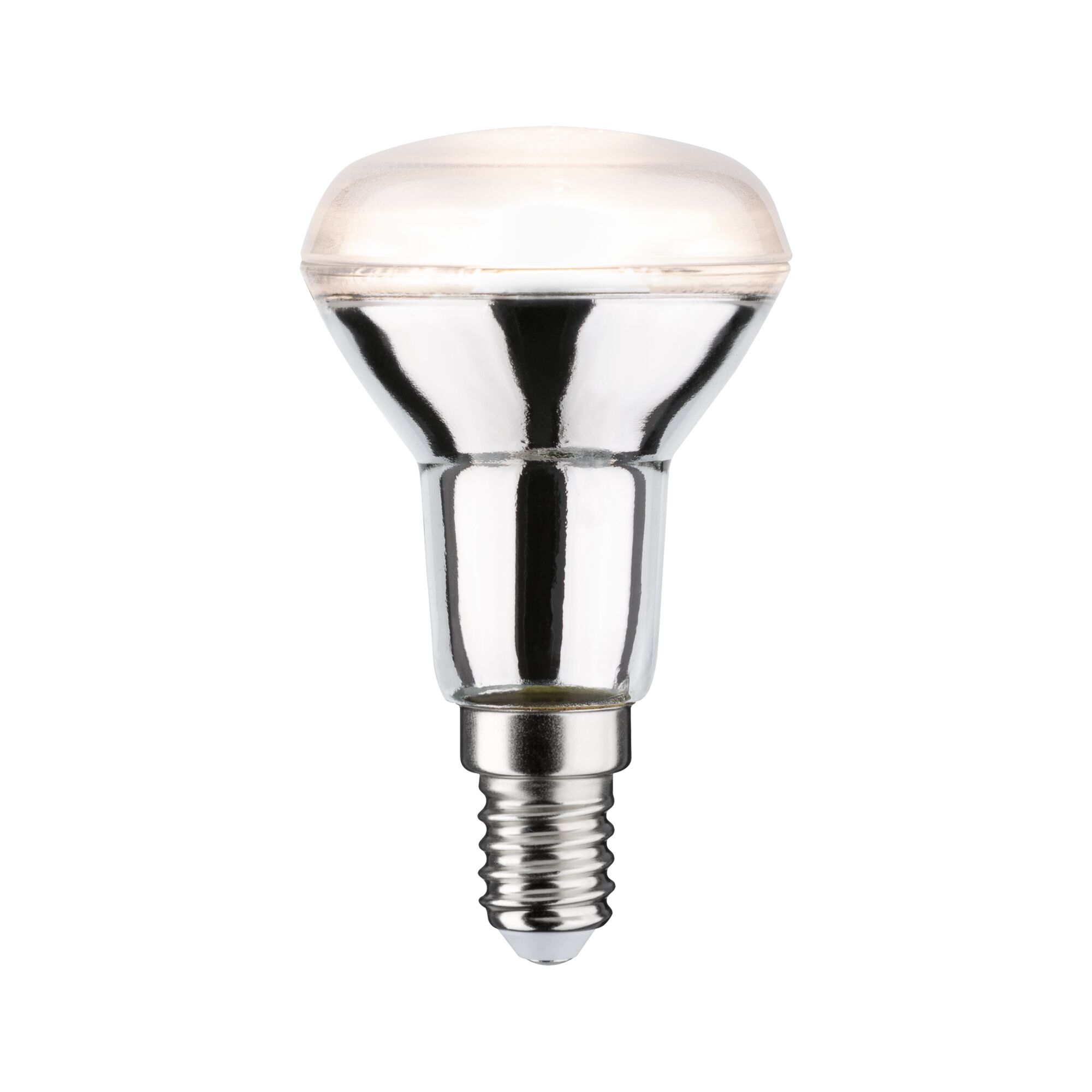 Reflector bulb with E14 base in silver metal finish for energy-efficient lighting solutions